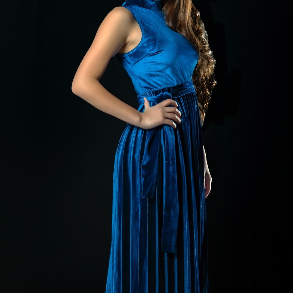 Blue Velvet 3/4 Length Dress by ASOS